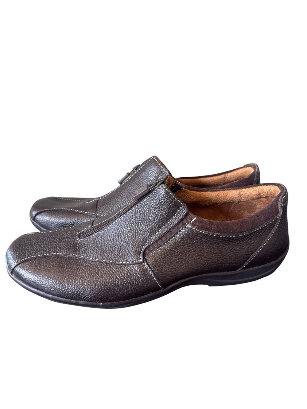 Naturalizer Brown Leather Zip Up Loafer Comfort Cushioned Insole‎ Size 7